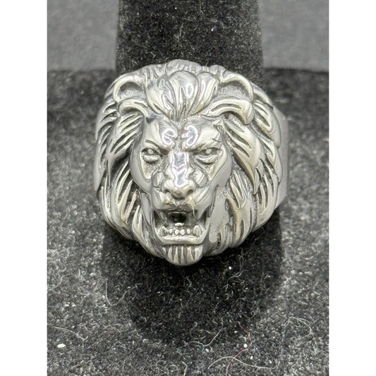 New Condition Sterling Silver Lion Head Ring Size 8.00 925