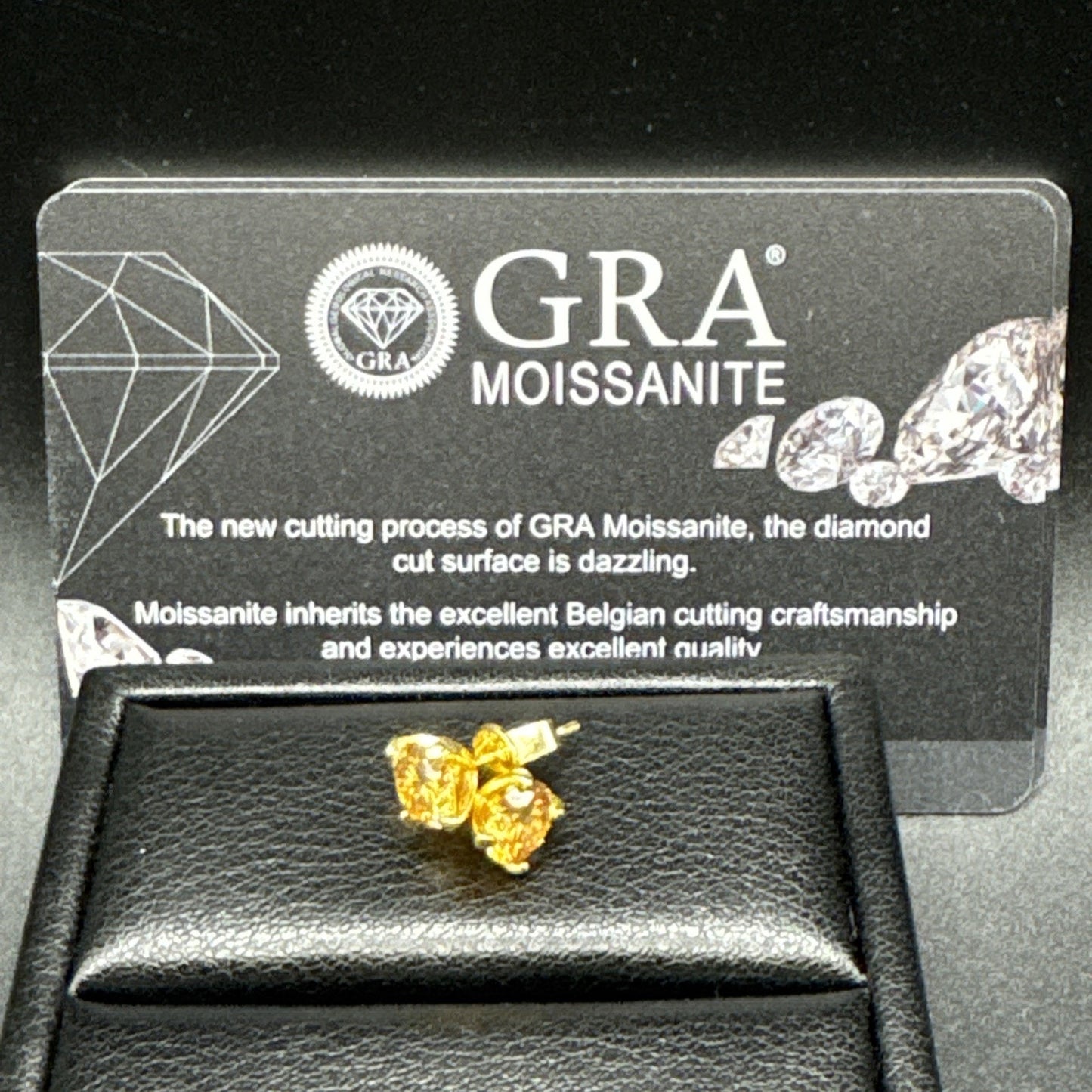 New Condition Gold Sterling Silver 2 CT Champagne Moissanite Stud Earrings GRA