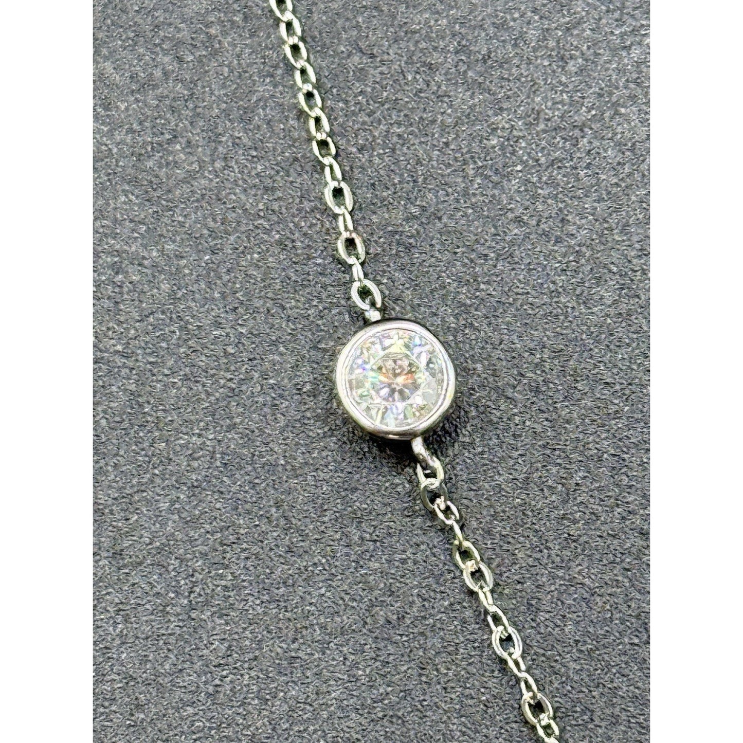 New Condition 18” Sterling Silver Moissanite Station Necklace GRA