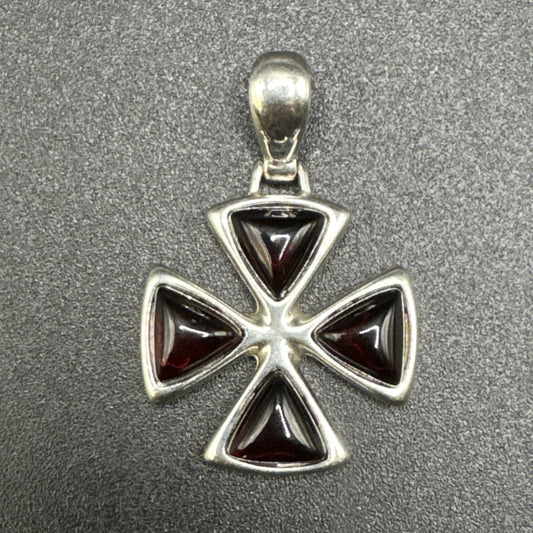 Modernist Sterling Silver Red Amber Cross Pendant 925 P2
