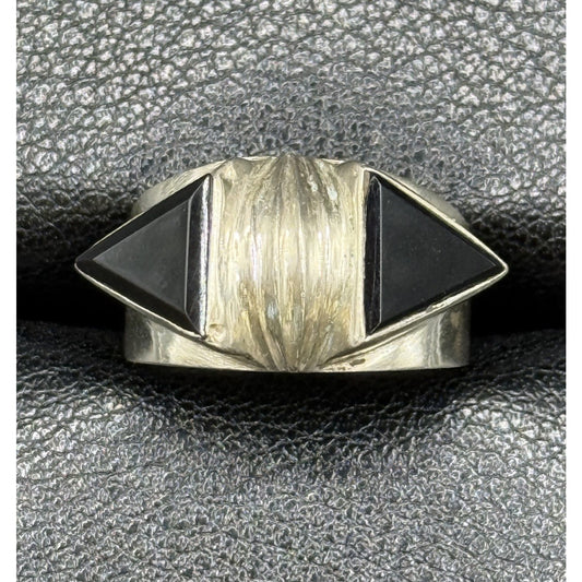 Modernist Sterling Silver Onyx Ring Size 5.00 925 Q2