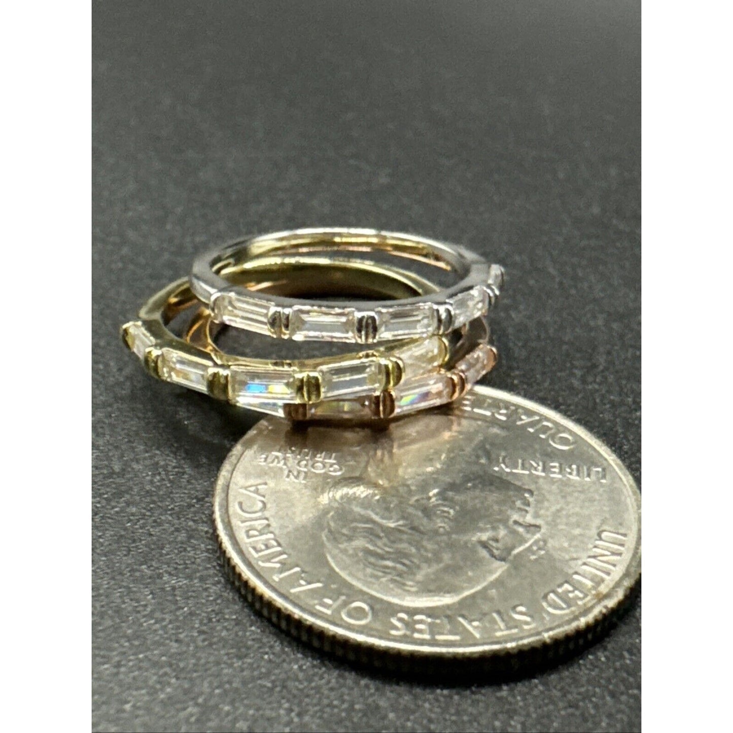 New Condition Sterling Silver Tri Tone CZ 3 Ring Stacking Set 925 Size 6.5