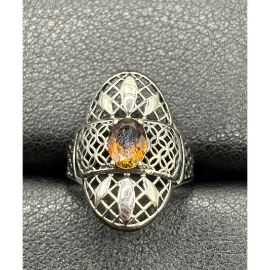 New Condition Sterling Silver Genuine Golden Tourmaline Size 7 Filigree