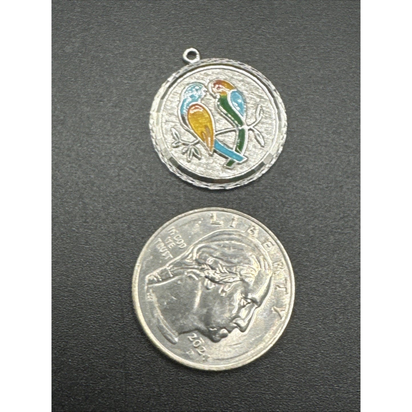 Sterling Silver Enamel Parrot Parakeet Birds Pendant 925 R06