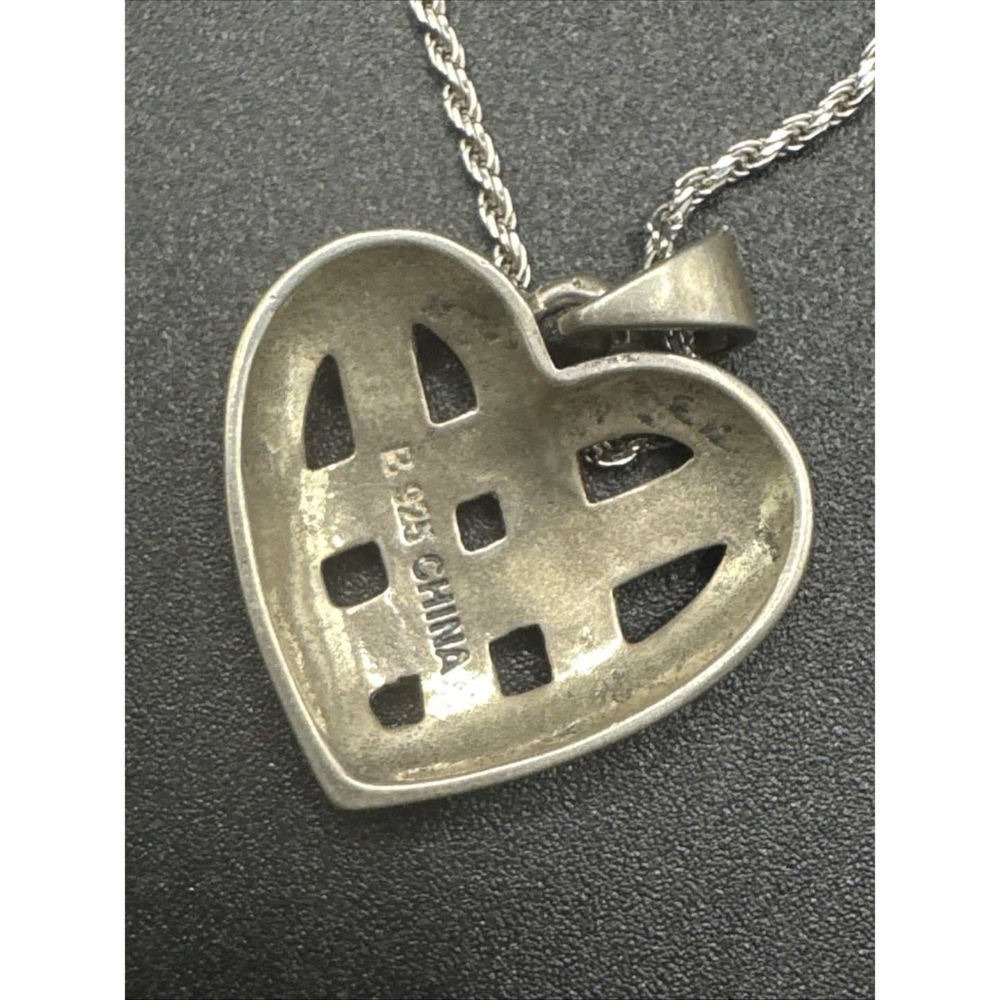 18” Ross Simmons Sterling Silver Marcasite Lattice Heart Pendant Necklace 925 R9