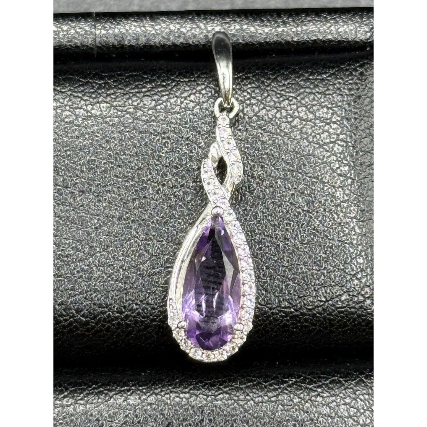 New Condition Sterling Silver Amethyst White Sapphire Dangle Earrings