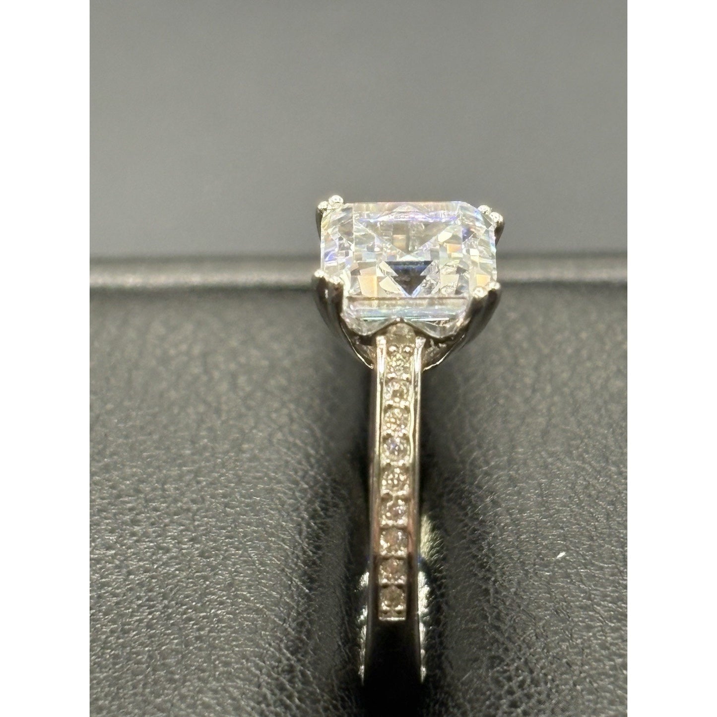 New Condition Sterling Silver Cubic Zirconia Ascher Cut Engagement Ring Size 7