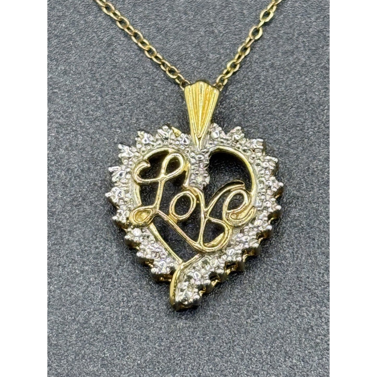 18” Gold Sterling Silver Single Diamond Heart Pendant Necklace P3