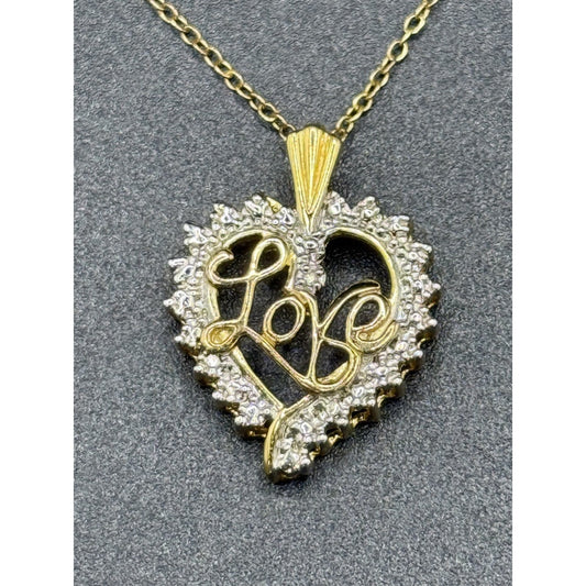 18” Gold Sterling Silver Single Diamond Heart Pendant Necklace P3