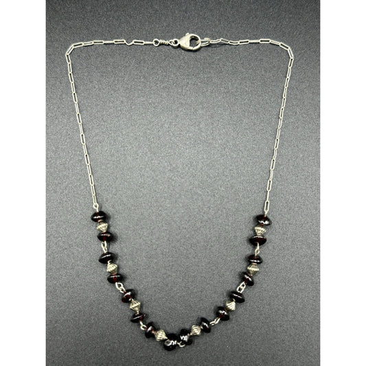 15” Sterling Silver Garnet Rondelle Necklace 925 N13