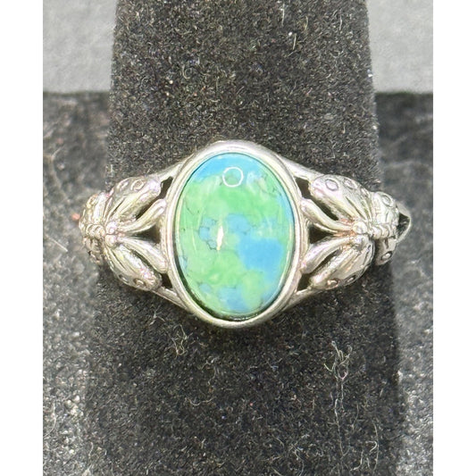 New Condition Sterling Silver Turquoise Butterfly Ring Size 7.00