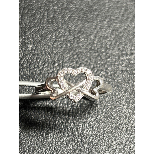 Sterling Silver Triple Heart Ring Size 7.00 925 Cubic Zirconia P20