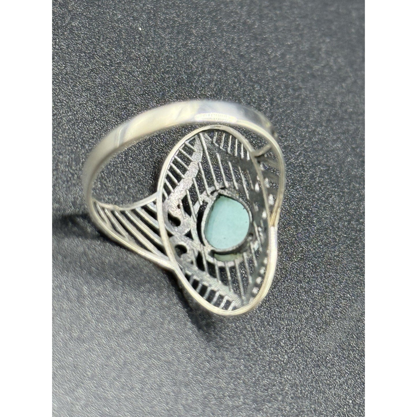 EUC Sterling Silver Genuine Pear Laramar Filigree Ring Size 9.00 P31