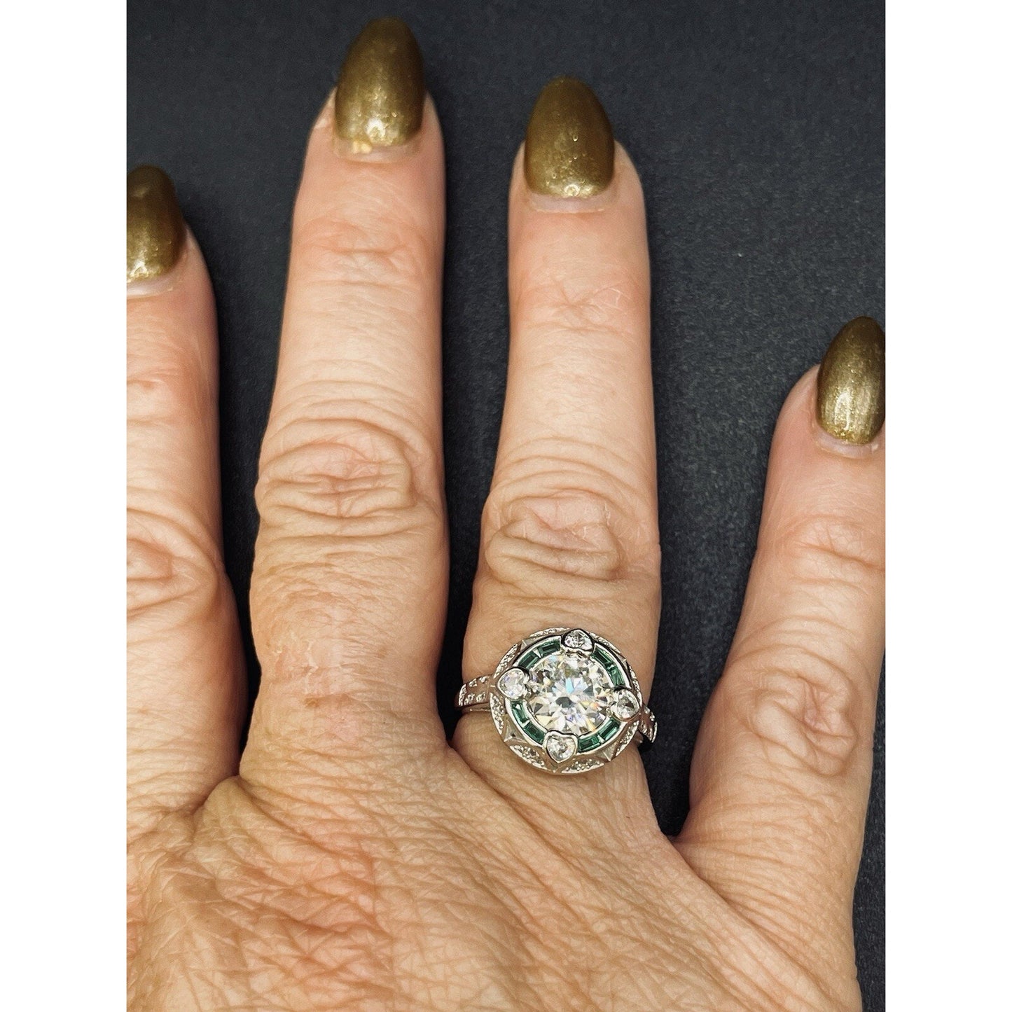 New Condition Sterling Silver Moissanite Center Art Deco Ring Size 7.00 2 Carat