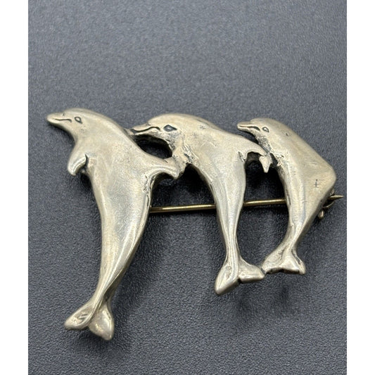 Vintage Three Dolphin Brooch Pin 12 Grams Mexico W18