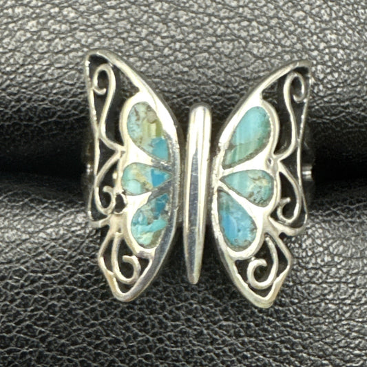 New Condition Sterling Silver Turquoise Butterfly Ring Size 7