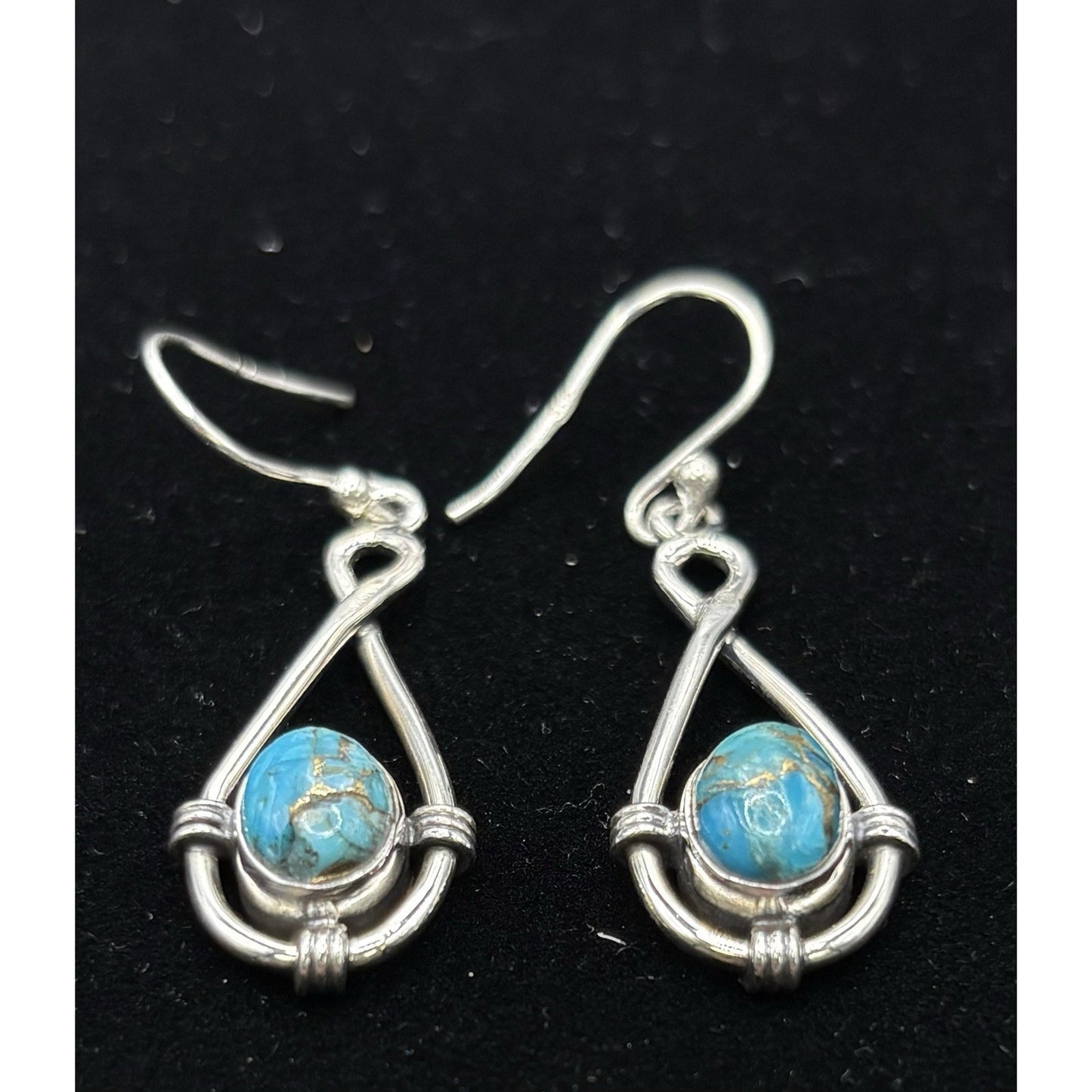 New Condition Sterling Silver Copper Turquoise Dangle Earrings 925