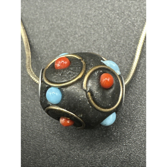 Paolo Romeo 18” Sterling Silver Enamel Ball Pendant Necklace 925 R9