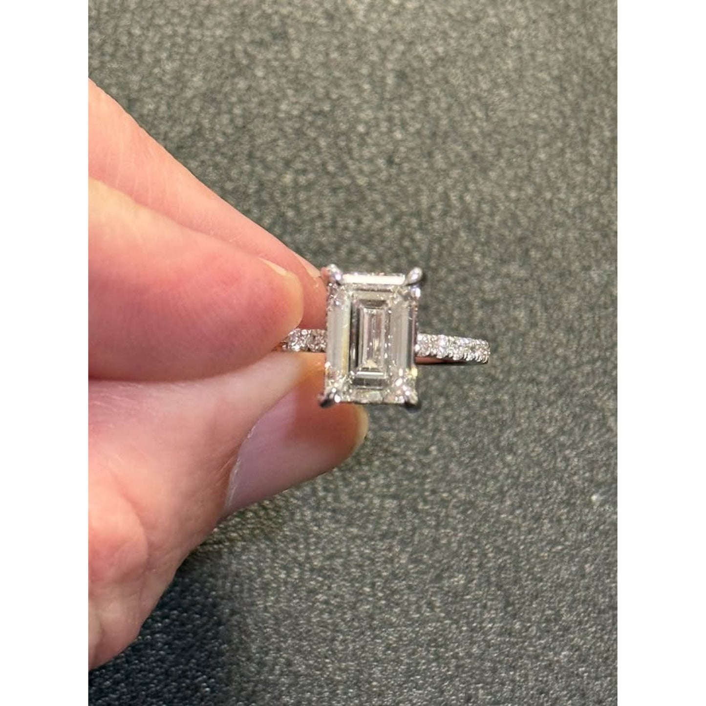14k White Gold 3.03 Emerald Cut Lab Grown Diamond E Color VS1 Clarity  3.53 Total Weight IGI