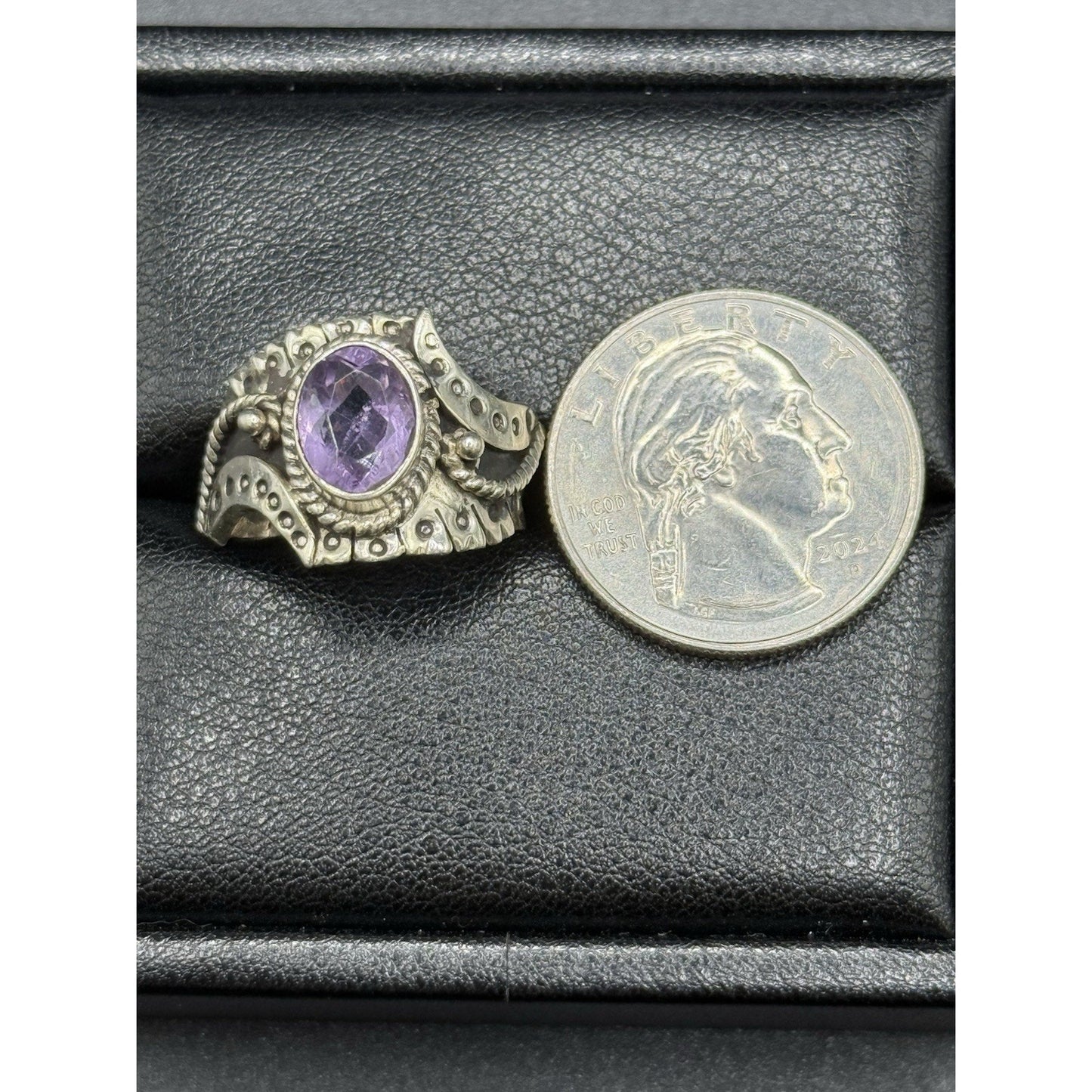 Vintage Sterling Silver Genuine Amethyst Ring Size 7.50 925 Q3
