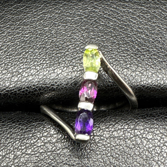 EUC Sterling Silver Assorted Gemstone Ring 925 Size 6.5 Q23