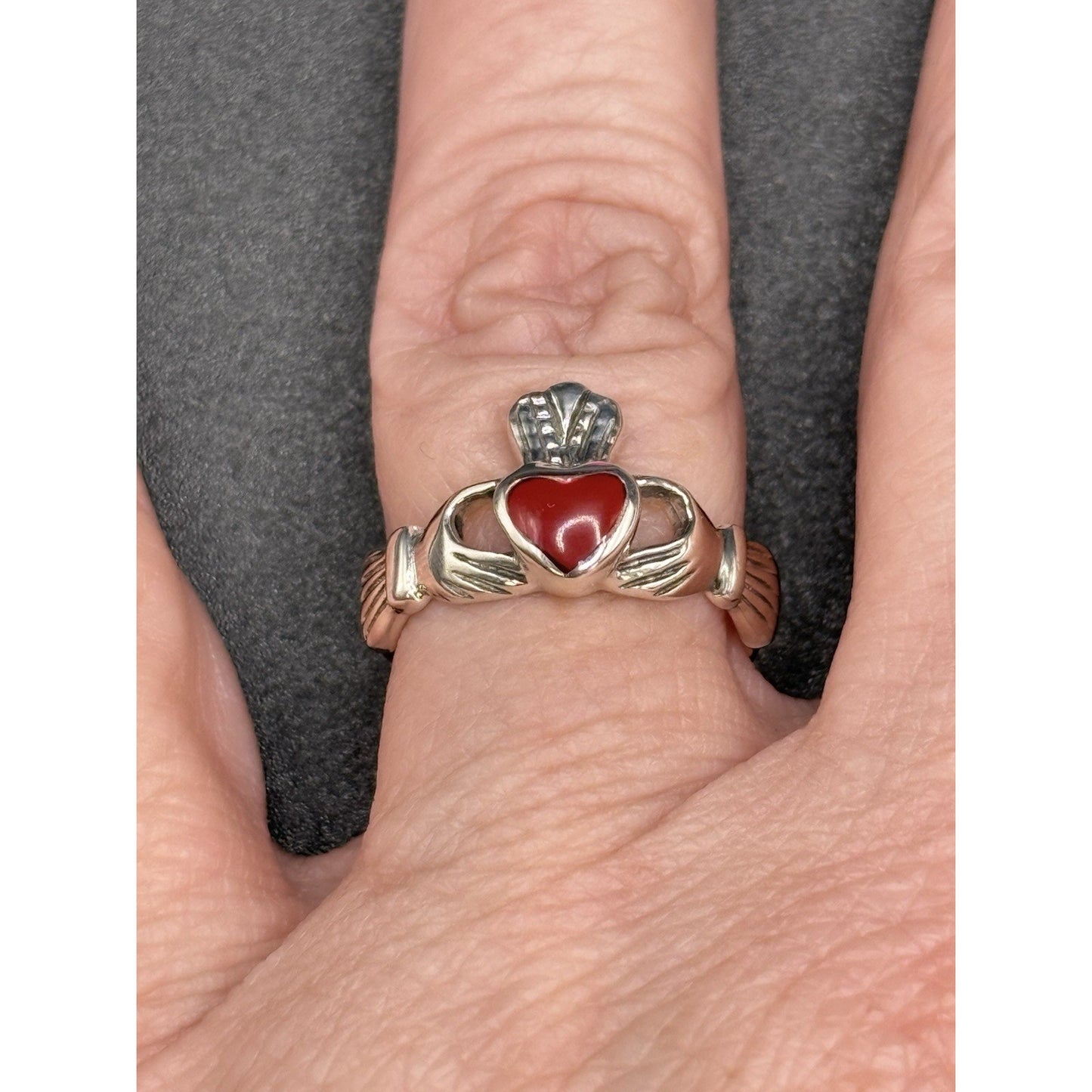 New Condition Sterling Silver Jasper Chaddaugh Ring Size 7.00