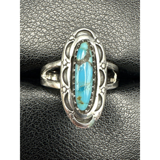 New Condition Sterling Silver Turquoise Sun Moon Bezel Ring 925 Size 9.75
