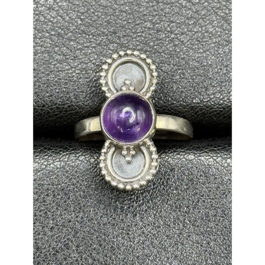New Condition Sterling Silver Genuine Cab Amethyst Ring Size 7.00
