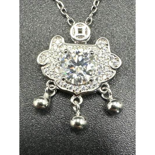 New Condition 18” Sterling Silver Moissanite Art Deco Pendant GRA 925 R22