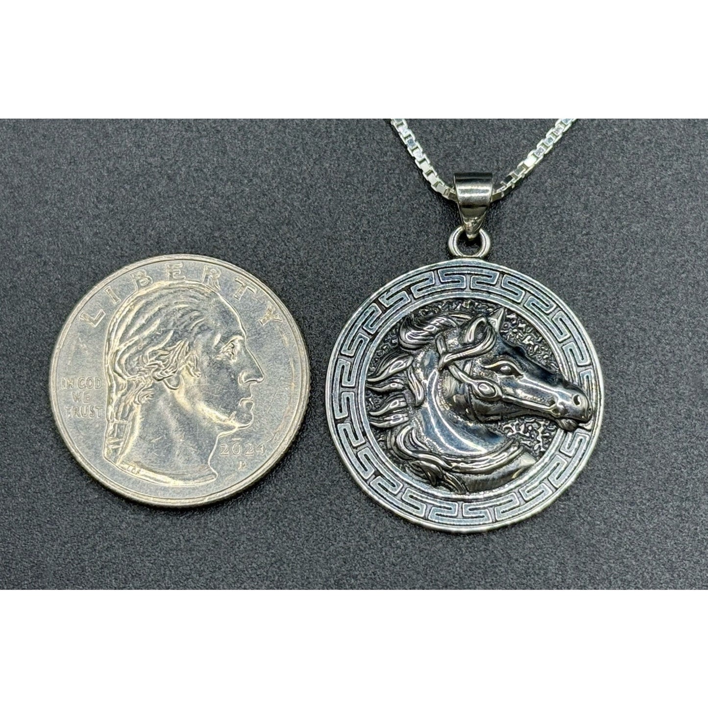 20” New Condition Sterling Silver Horse Pendant Necklace Box Chain P7