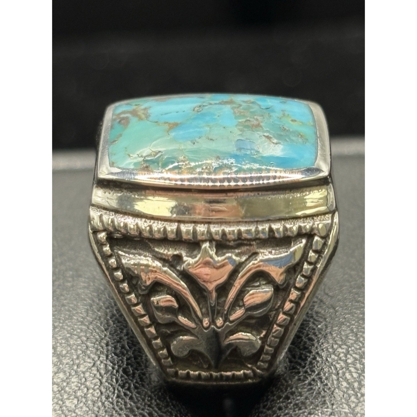 New Condition Sterling Silver Turquoise Ring Turkish Design Size 9