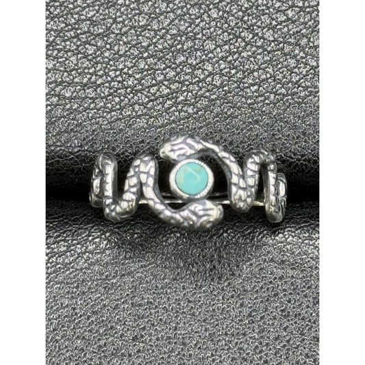 New Condition Sterling Silver Snake Genuine Turquoise Ring Size 6.75