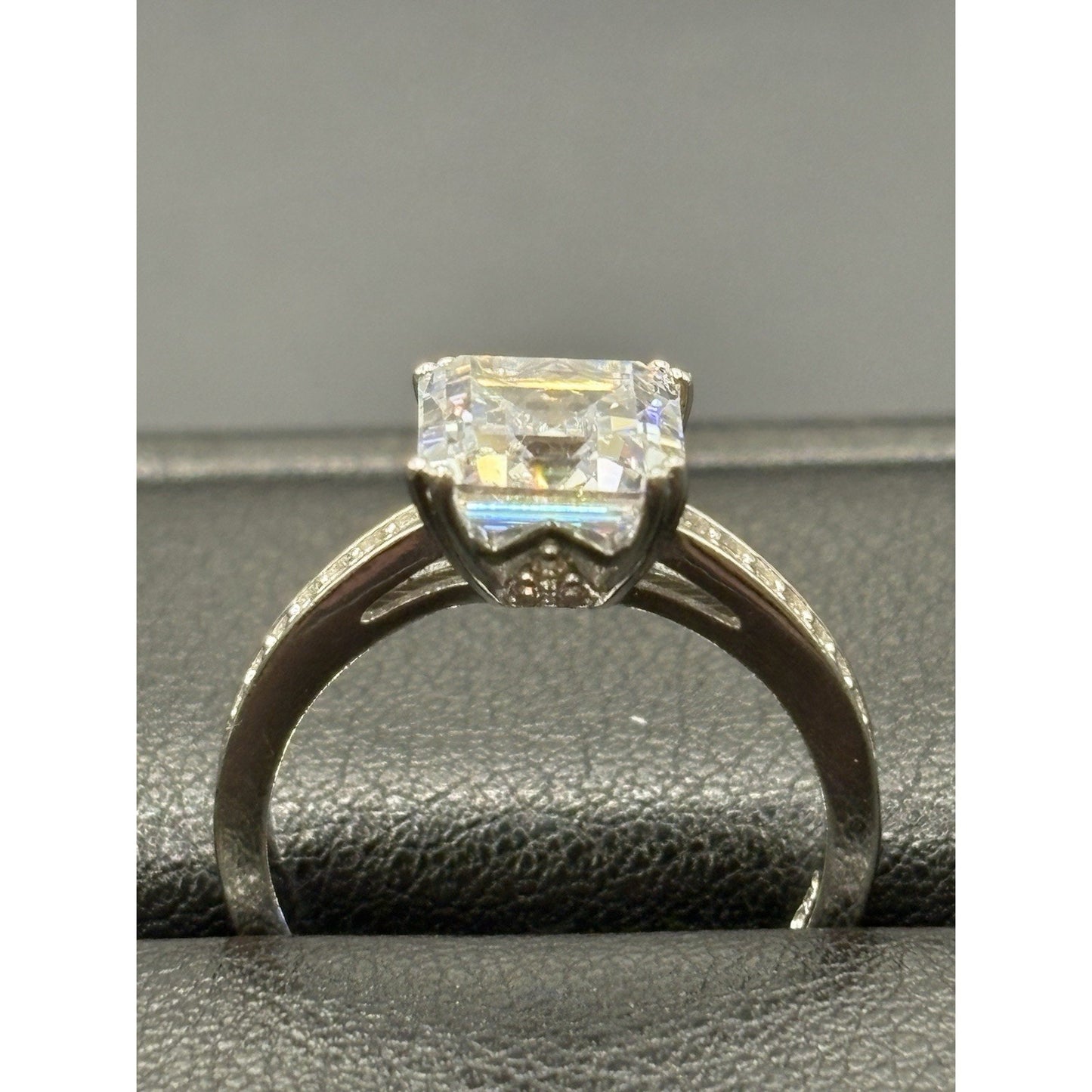 New Condition Sterling Silver Cubic Zirconia Ascher Cut Engagement Ring Size 7