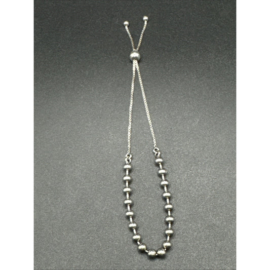 9” Sterling Silver Ball Bead Adjustable Bracelet 925 T23