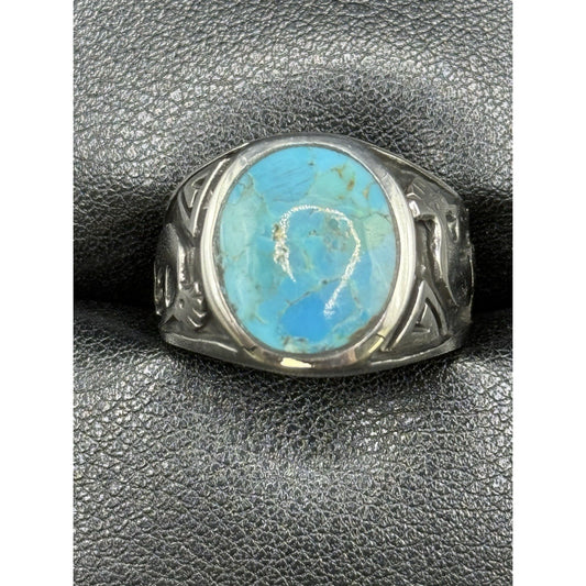 New Condition Sterling Silver Kokopelli Genuine Turquoise Gents Ring Size 10.00