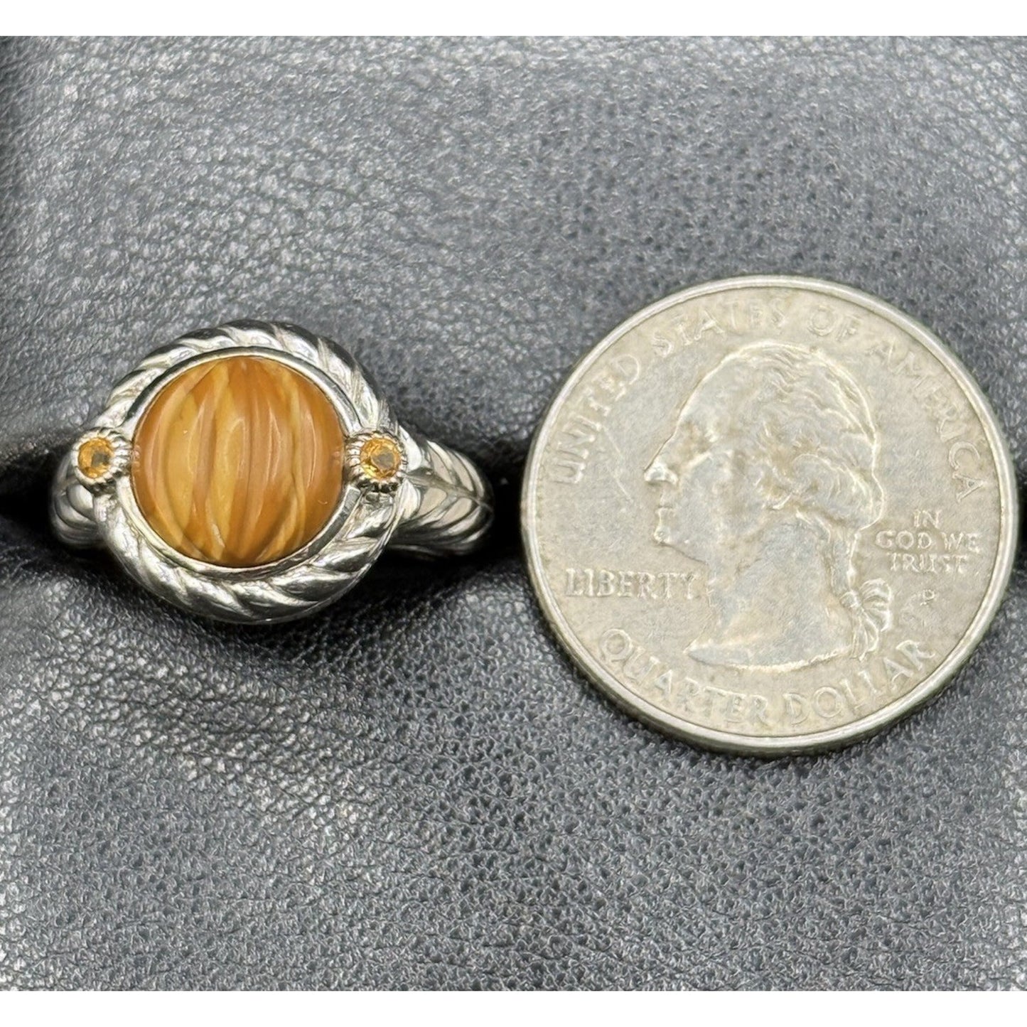 Judith Ripka Sterling Silver Citrine Carved Gem Ring Size 5.00 Q15