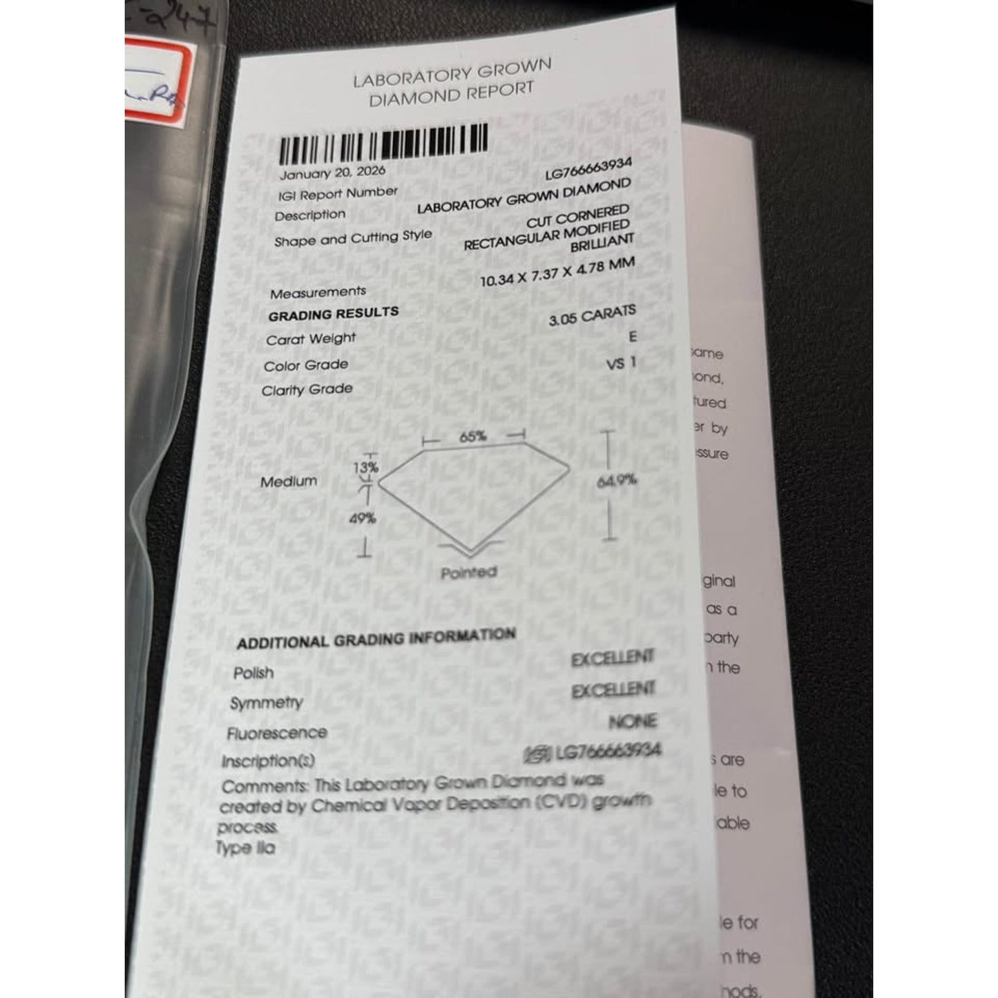 Brand New 14k White  Gold 3.05 Radiant Lab Grown Diamond Ring E Color VS1 Clarity IGI