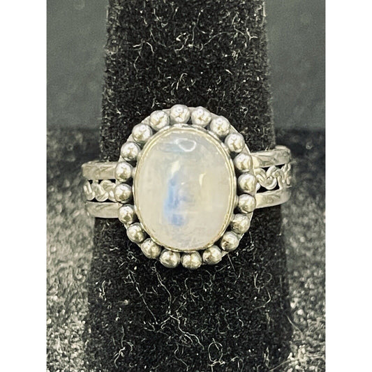 New Condition Sterling Silver Moonstone Braided Ring Size 7.00