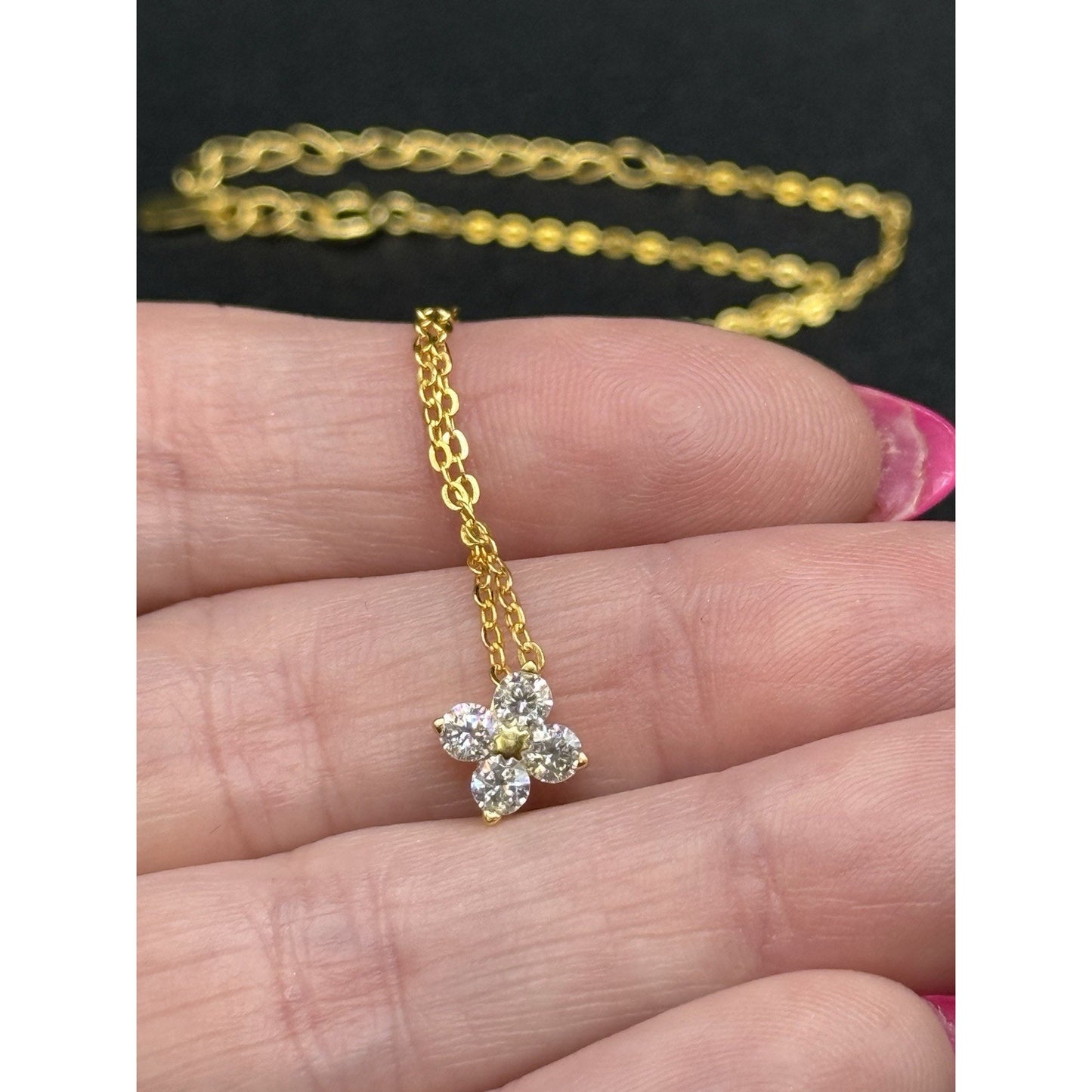 New Condition 18” Gold Sterling Silver Moissanite Clover Pendant Necklace GRA