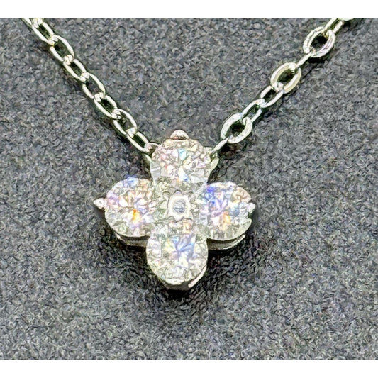 New Condition 18” Sterling Silver Moissanite Clover Pendant Necklace GRA