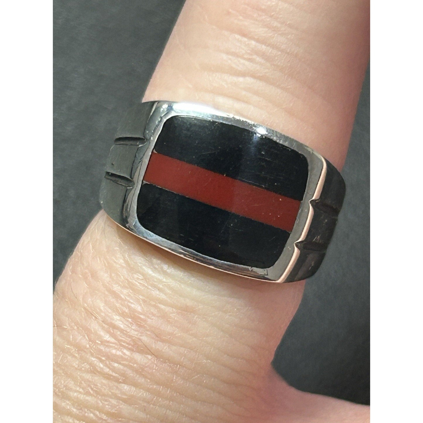 New Condition Sterling Silver Onyx Jasper Ring Size 6.50