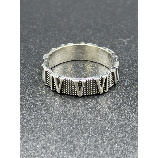 Excellent Used Condition Sterling Silver Roman Numerals Band Ring Size 6.50 Q7