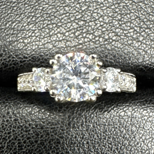 Sterling Silver CZ Vintage Style Engagement Ring 925 Size 6.5 N13