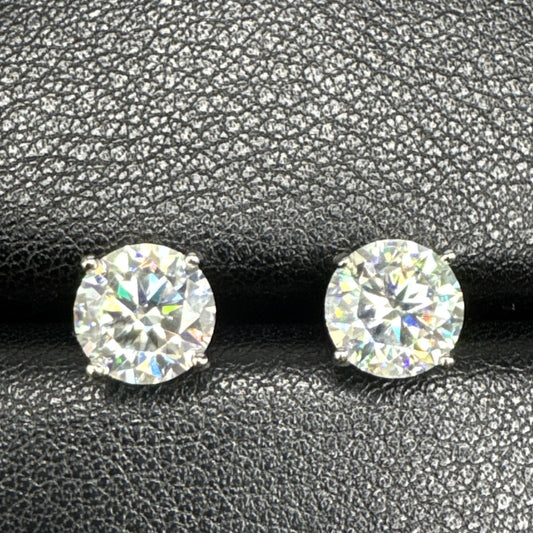 New Condition Sterling Silver 4 Carat Total Moissanite Stud Earrings GRA 925