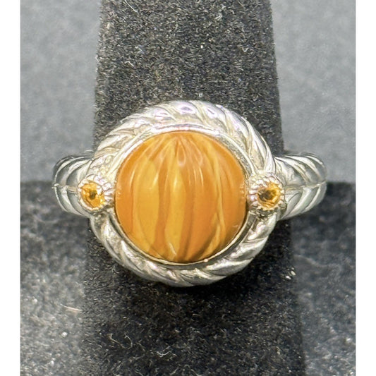 Judith Ripka Sterling Silver Citrine Carved Gem Ring Size 5.00 Q15