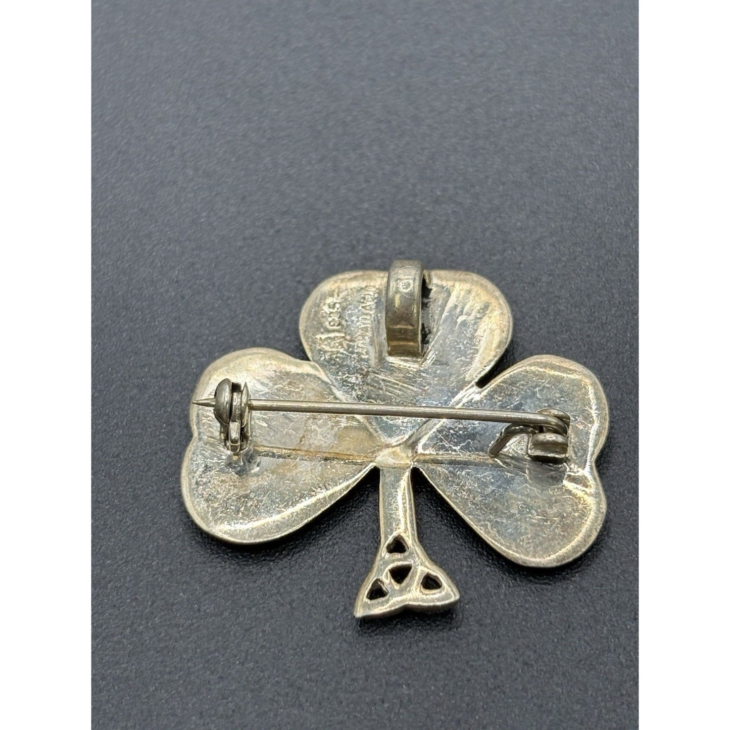 Celtic Sterling Silver 3 Leaf Clover Brooch Pendant Thailand W18