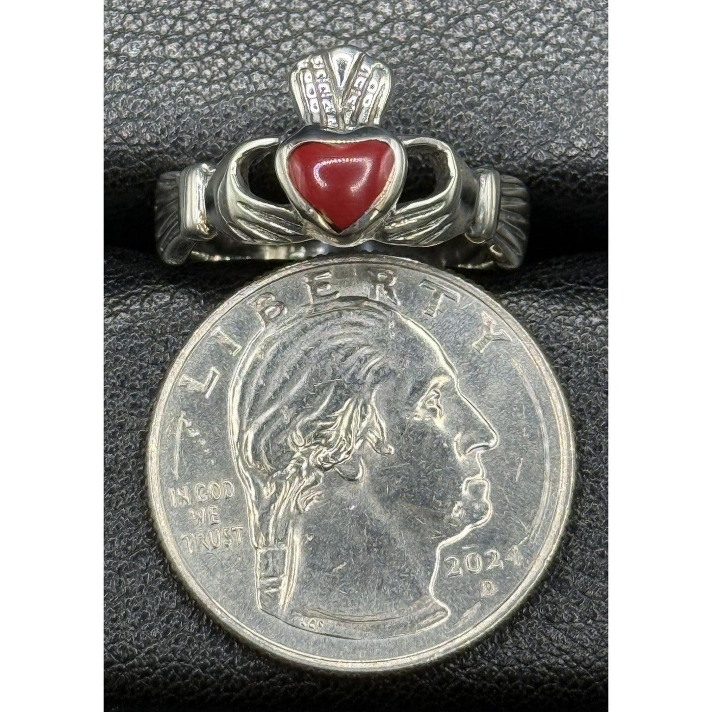 New Condition Sterling Silver Jasper Chaddaugh Ring Size 7.00