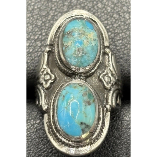 New Condition Sterling Silver Double Turquoise Ring Size 6 925