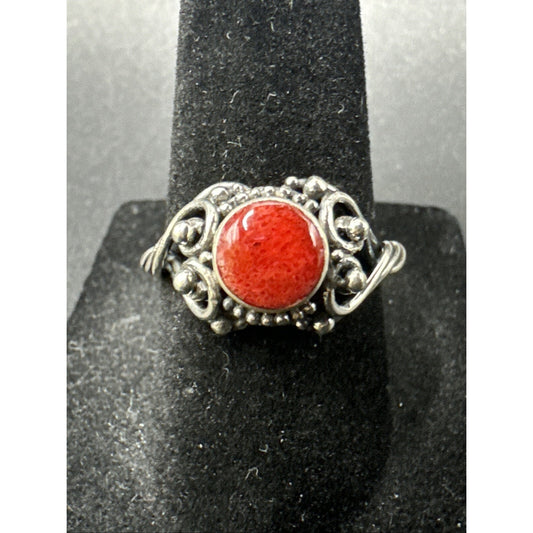 New Condition Sterling Silver Coral Rope Ring 925 Size 7