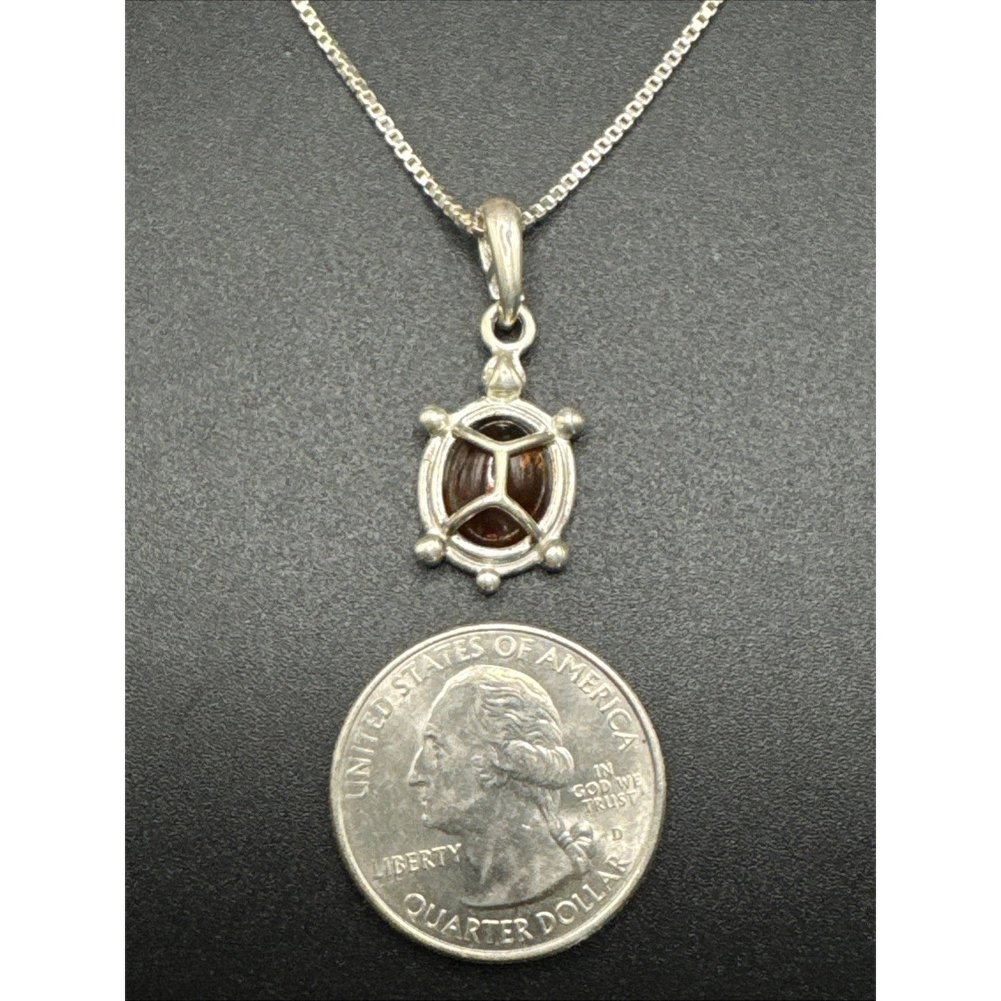 20” Sterling Silver Genuine Amber Turtle Pendant Necklace 925 R21